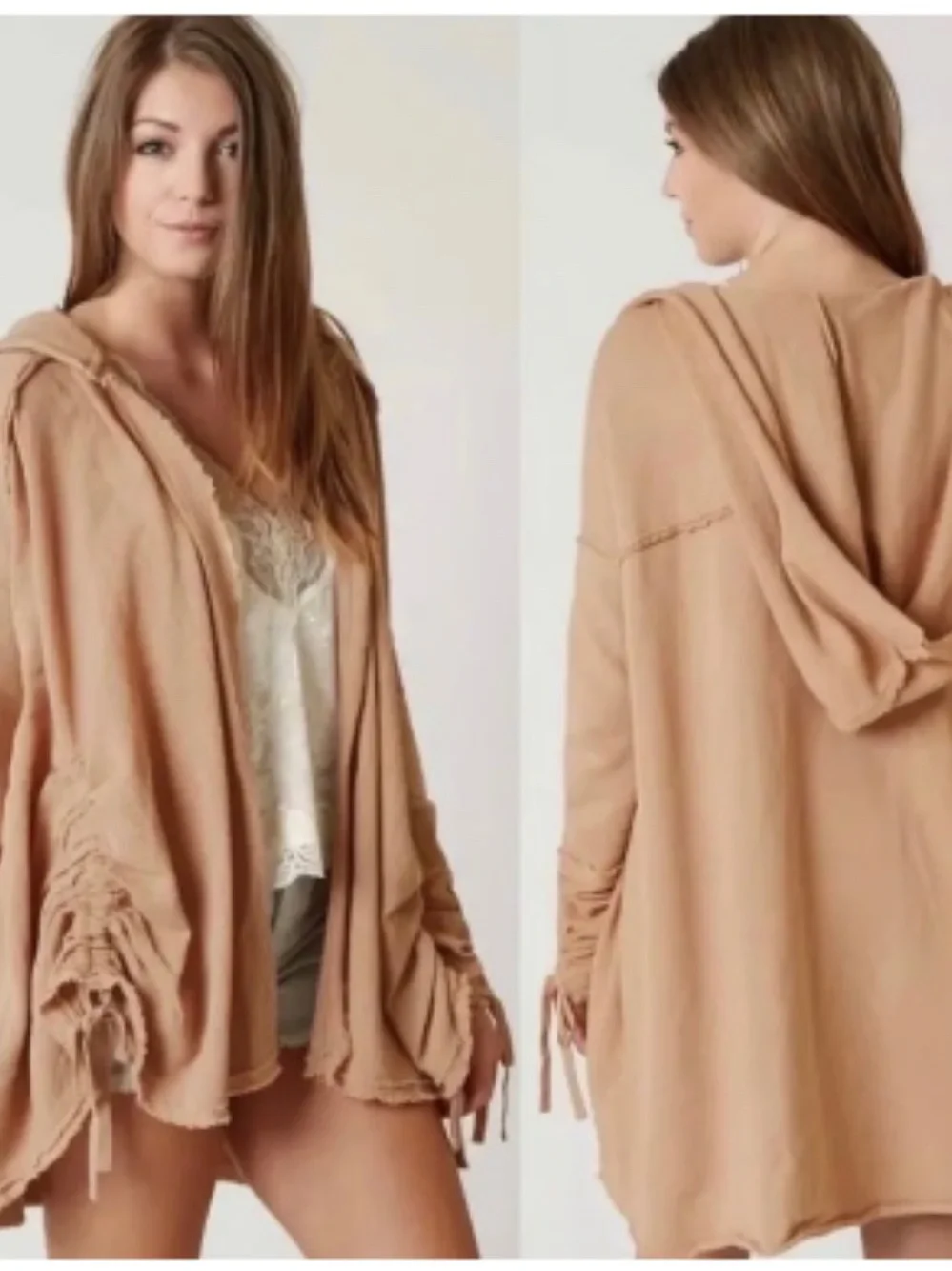 Free People Moon Dust - Get Your Gauze Cardi Ruched Sleeve Open-Front Cardigan-